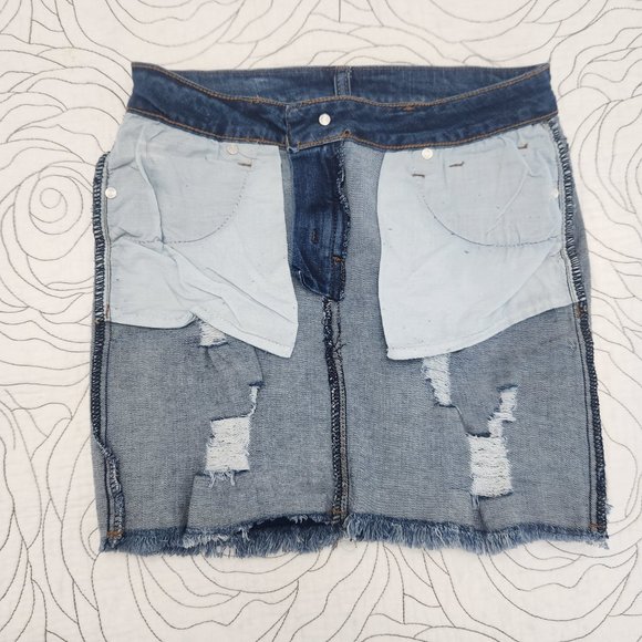 [S] Ripped Denim Wax Jeans Mini Skirt - Picture 5 of 8
